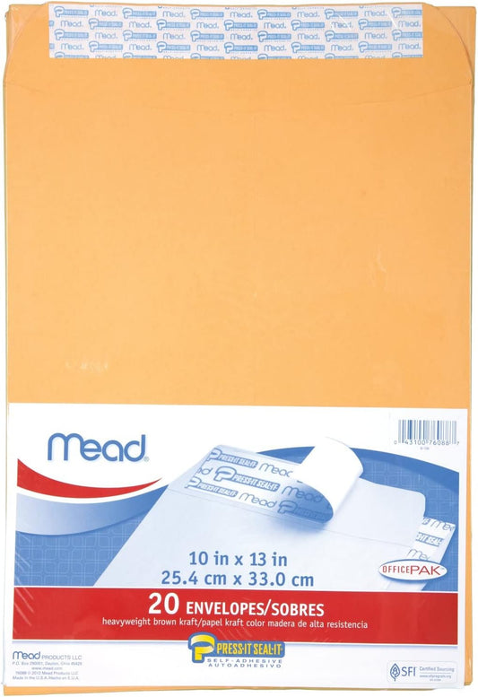 Mead Press-It Seal-It Envelopes, 10 x 13 Inches, Office Pack 20 Count (76088)